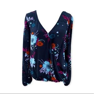 Mudd black wrap blouse floral print